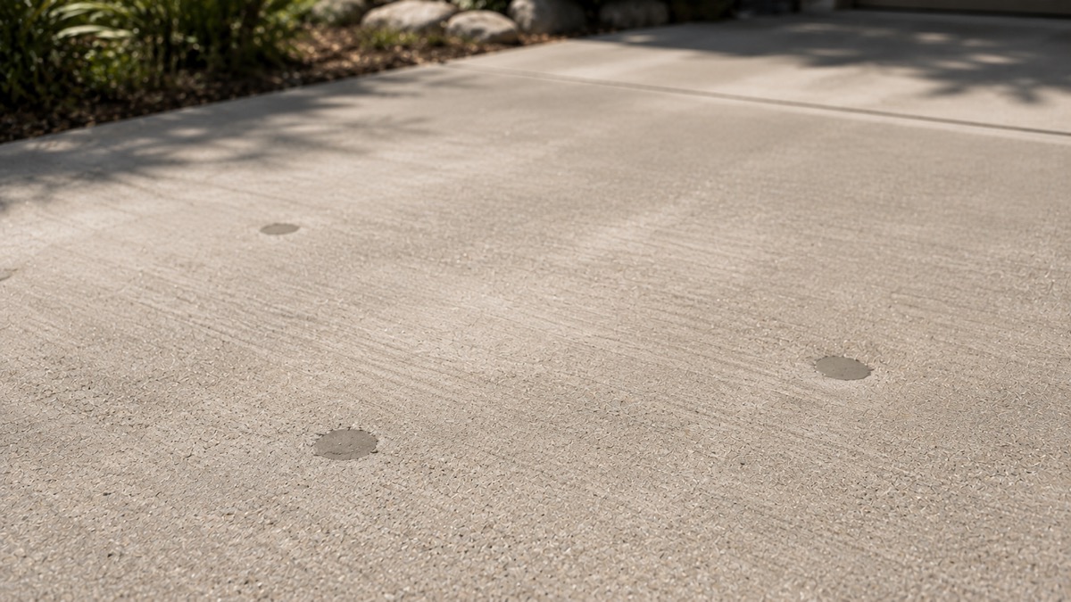 Small patched injection holes after concrete leveling, Boulder CO.