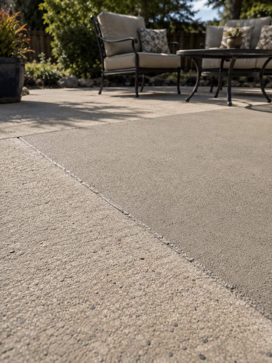 Releveled concrete patio section, close-up, Boulder CO.
