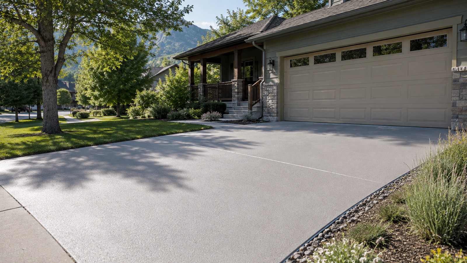 Freshly resurfaced concrete driveway with an even finish, Boulder, Colorado.
