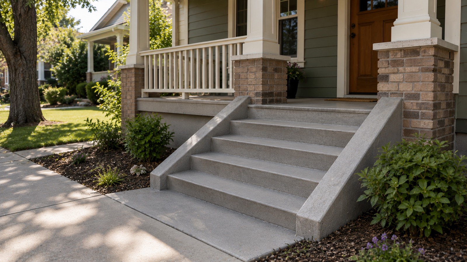Rebuilt concrete front porch steps and stoop at a Boulder, Colorado home.